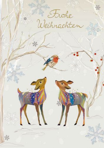 Weihnachtskarte mit zwei Rehe im Wald