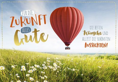 Abschiedskarte mit Heissluftballon und mit Text