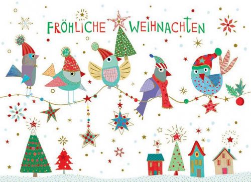 Postkarte Weihnachten Wintervögel