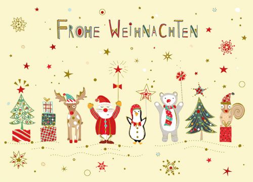 Postkarte Weihnachten mit Waldtieren