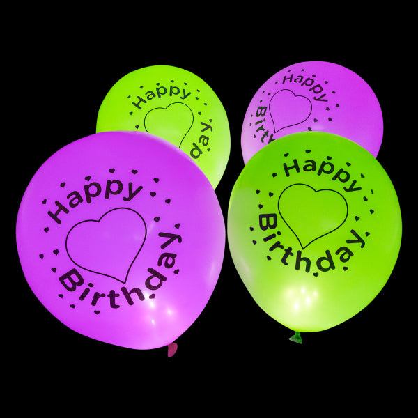 4 Latexballons LED Happy Birthday Herz 27,5 cm