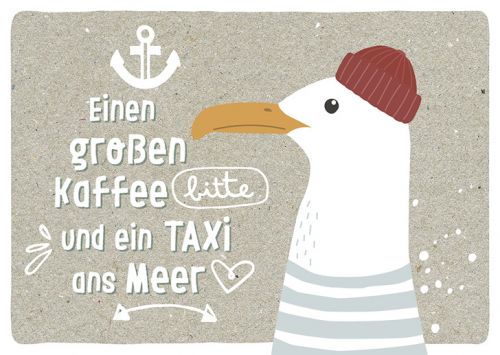 Postkarte mit Albatrosse und roter Mütze und Spruch