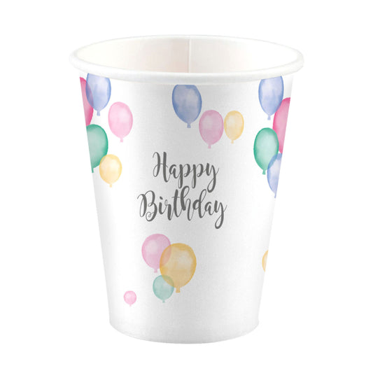 Becher Happy Birthday Pastel 250 ml 8Stk