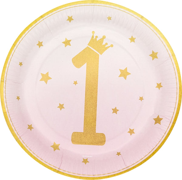 Teller 1st Birthday Pink Ombre rund Papier 8Stk