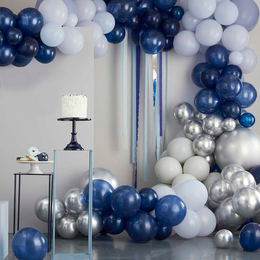 Ballonbogen-Set in Silber, Marineblau und Blau Luxuriöses