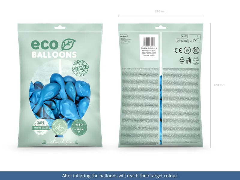 Ballons Eco 30cm, metallisiert, hellblau