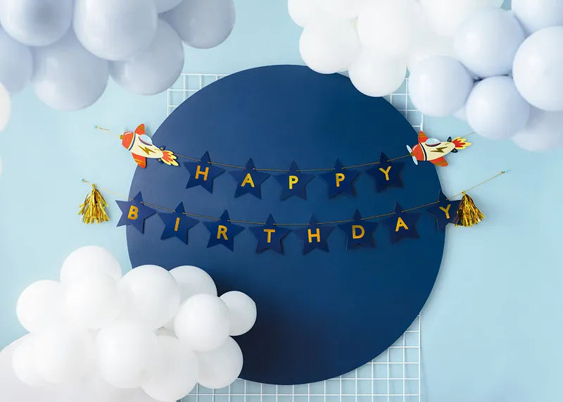 Banner Happy Birthday Flugzeuge, 2,5 m, Mix