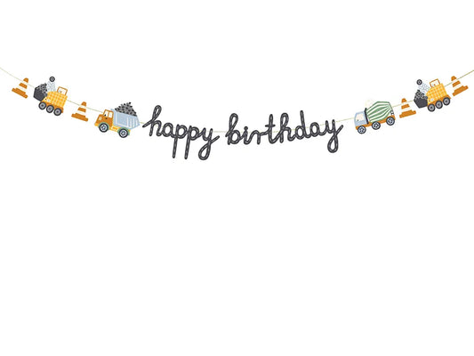 Banner Happy birthday Baufahrzeuge, 2 m, Mix