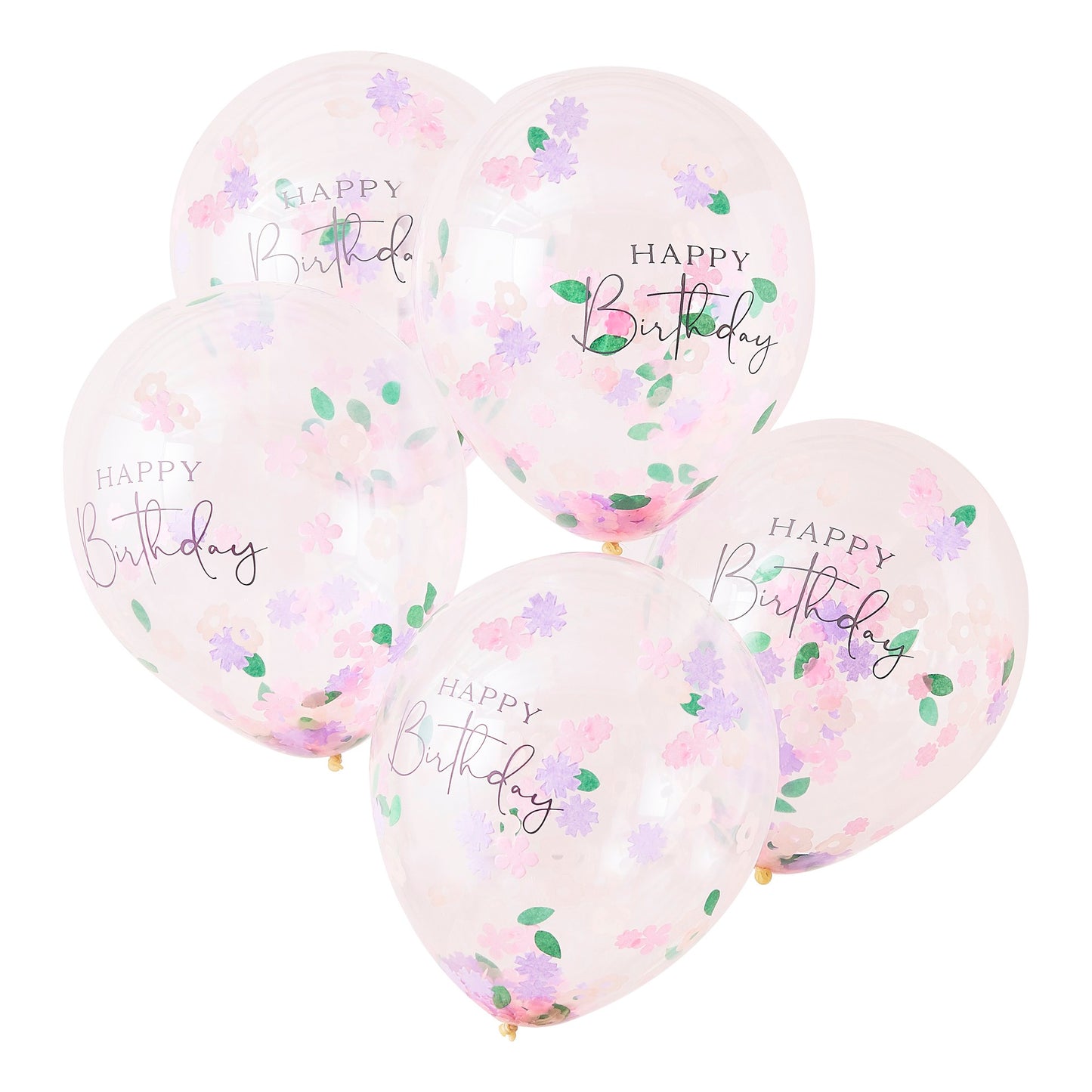 Blumen Konfettiballons- Happy Birthday 30 cm, 5er