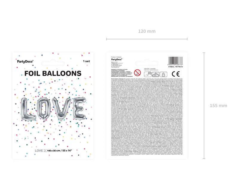 Folienballon Love, 140x35cm, silber