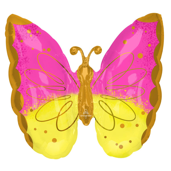 Folienballon, Pink & Yellow Butterfly Folienballon  63 cm x 63 cm