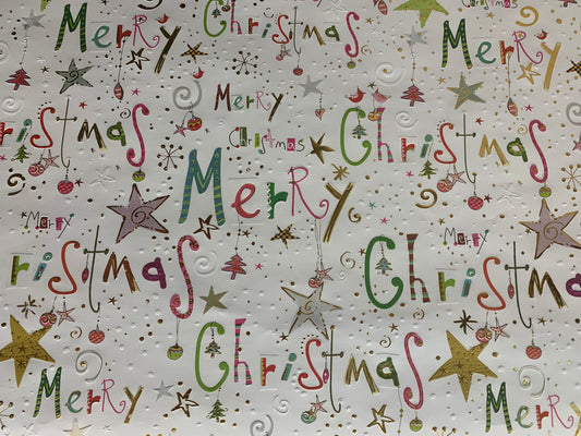 Geschenkpapier Merry Christmas  Farbige Schrift 50x70cm