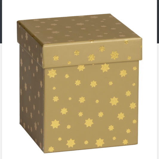 Geschenkbox Würfel Gold mit Sternen 11x11x12