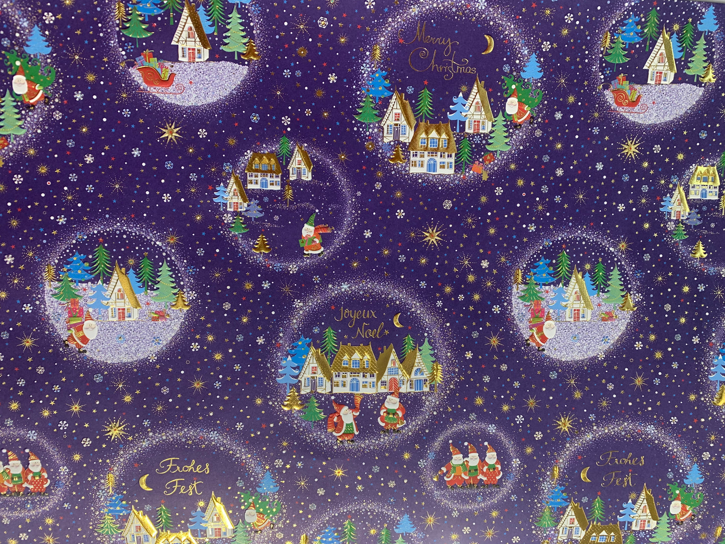 Geschenkpapier Merry Christmas Haus mit Weihnachtsmann 50x70cm