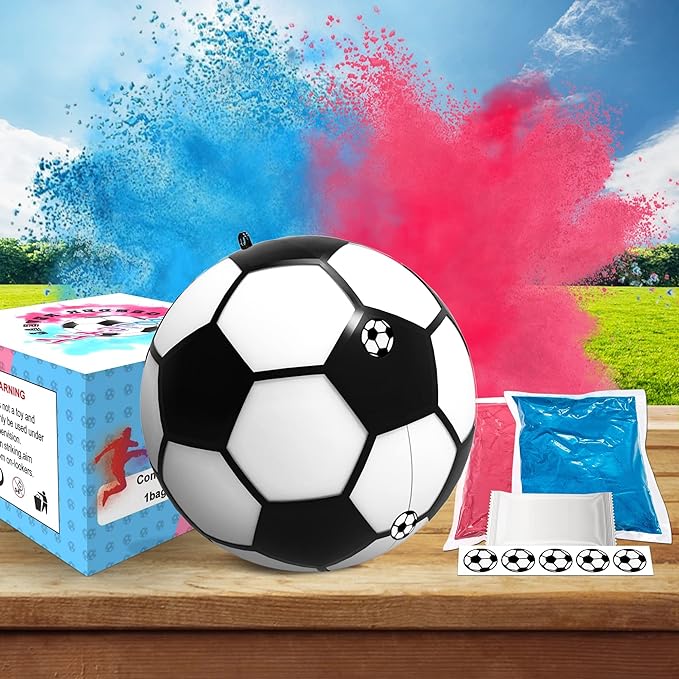 Gender Reveal Fußball mit rosa und blauem Puder-Set