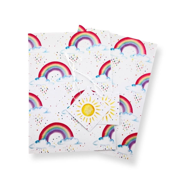 Geschenkpapier mit Regenbogen- und Regentropfen, mit Sonnenanhängern, Set