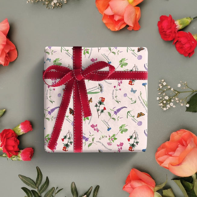 Geschenkpapier mit rosafarbenen Schmetterlings-freundlichen Blumen, 3 Stück, 1 Design