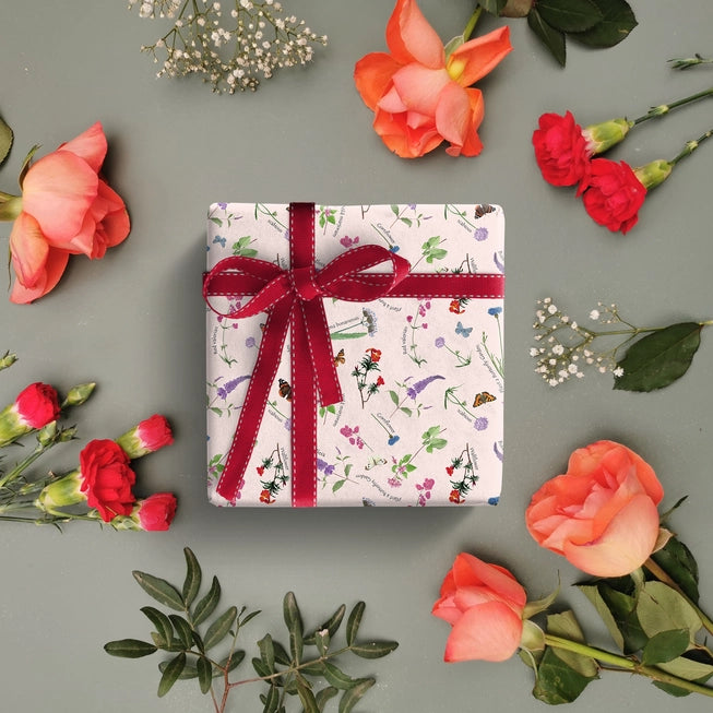 Geschenkpapier mit rosafarbenen Schmetterlings-freundlichen Blumen, 3 Stück, 1 Design