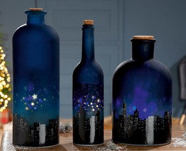 Glas LED Flasche Skyline Blau