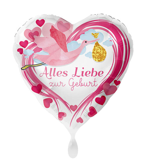 Herzförmiger Folienballon, Alles Liebe zur Geburt