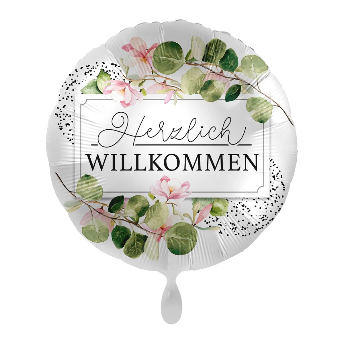 Herzlich Willkommen Motiv Greenery, Heliumballon rund  34 cm