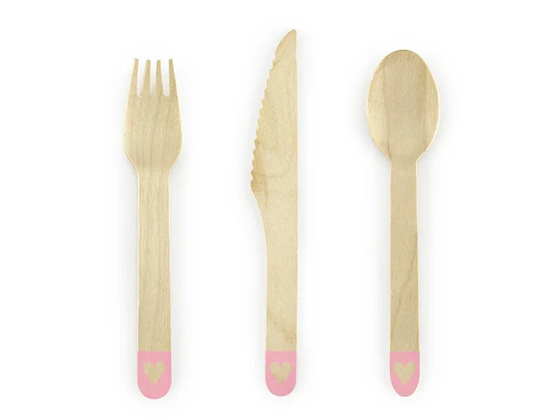 Holzbesteck Herzen, rosa, 16cm