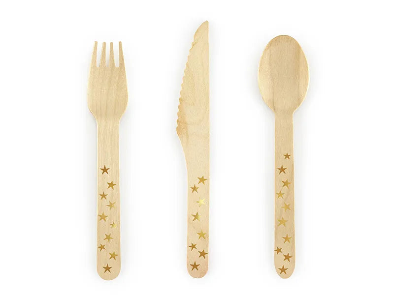 Holzbesteck Sterne, Gold, 16cm