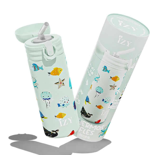 IZY KIDS - 350 ml - Green Sea Life - Thermoskanne/isoliert