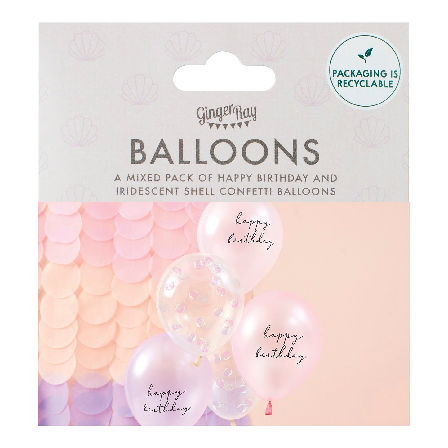 Konfetti-Ballon Perlmuttrosa und Muschel-Paket