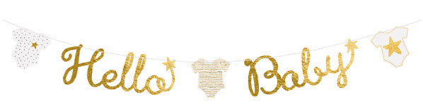 Partykette Hello Baby in glänzendem Gold 1,6m