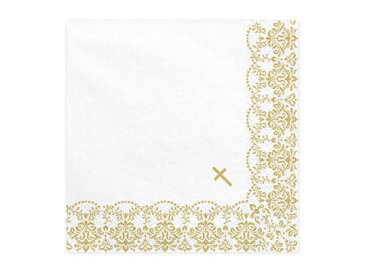 Servietten Kommunion mit Ornament, 33x33cm, gold